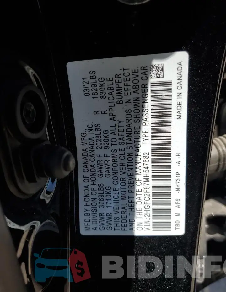 2HGFC2F67MH547682 Photo# 12