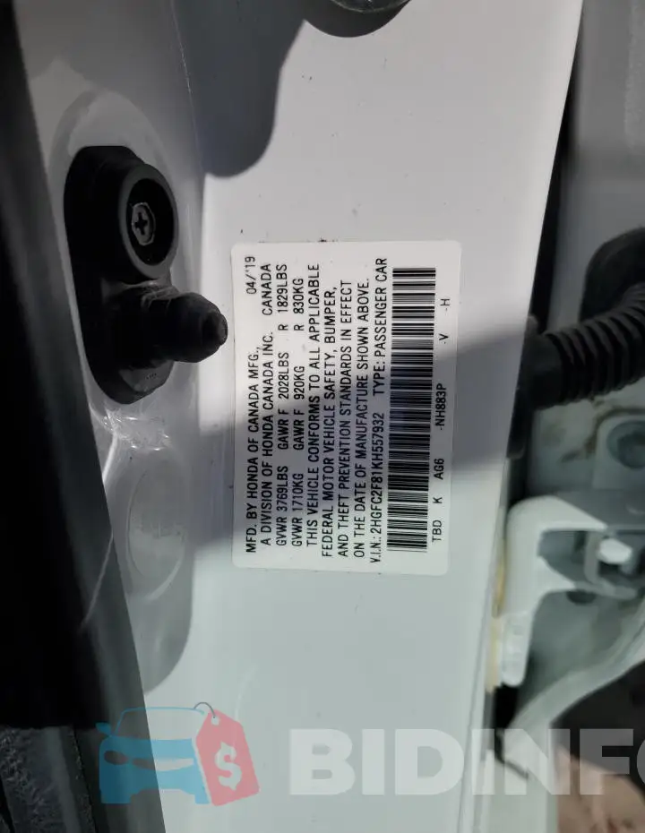 2HGFC2F81KH557932 Photo# 12