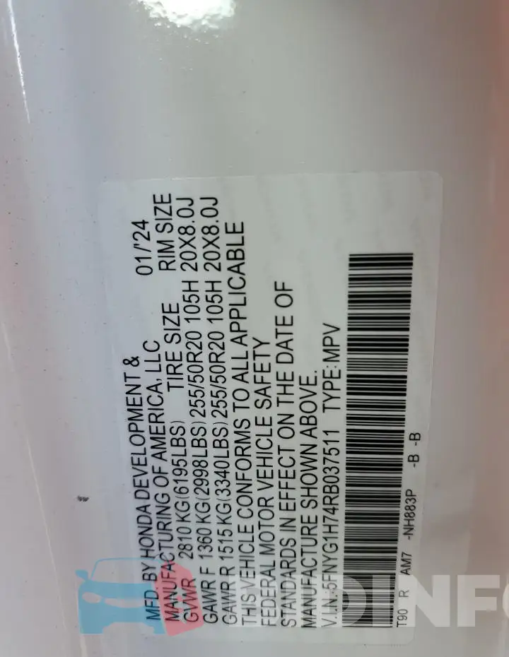 5FNYG1H74RB037511 Photo# 13