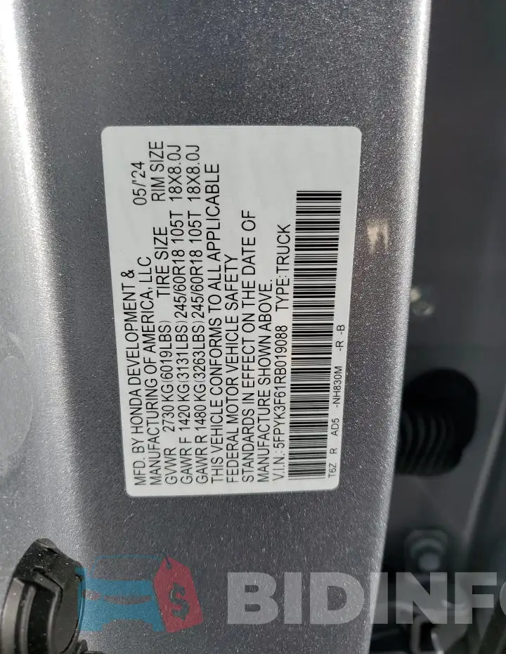 5FPYK3F61RB019088 Photo# 12