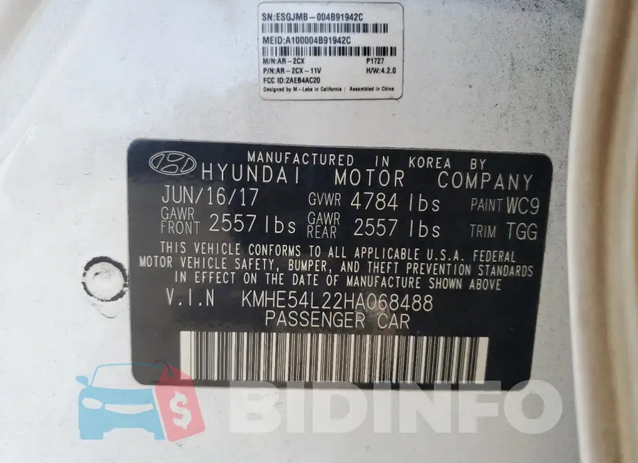 KMHE54L22HA068488 Photo# 13
