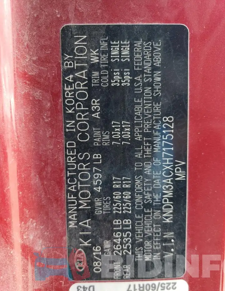 KNDPM3ACXH7175128 Photo# 13