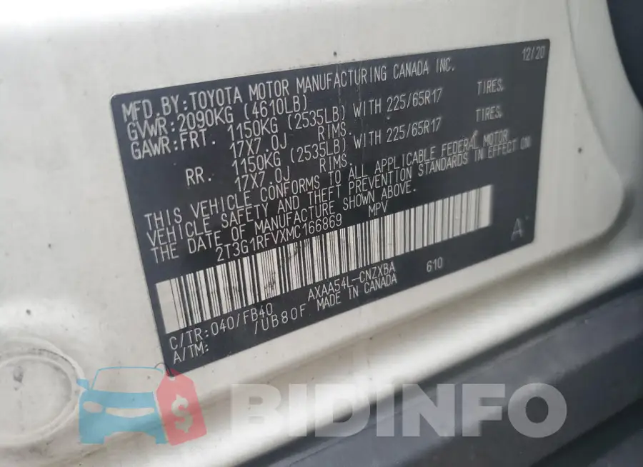 2T3G1RFVXMC166869 Photo# 13