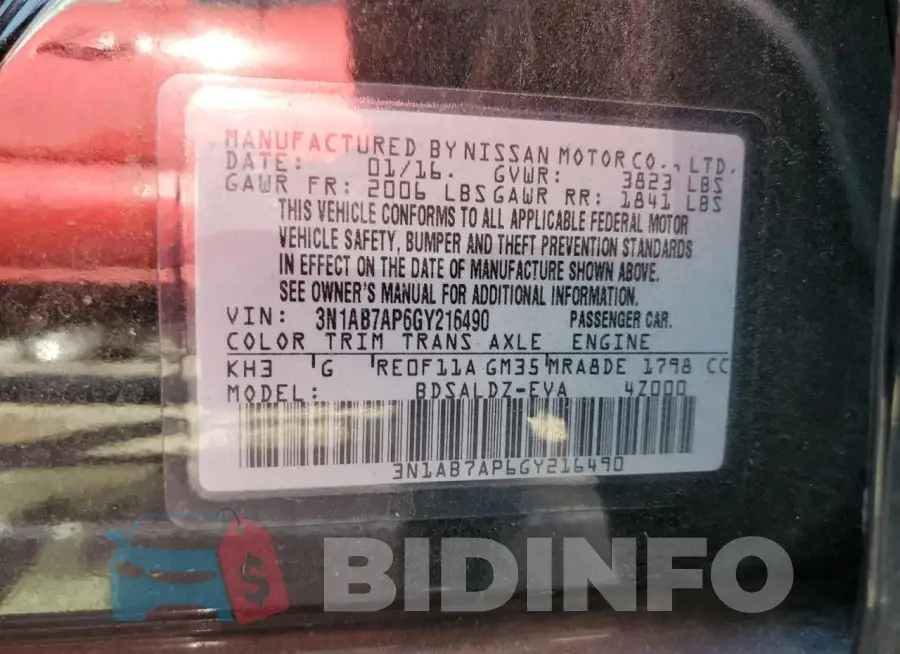 3N1AB7AP6GY216490 Photo# 13