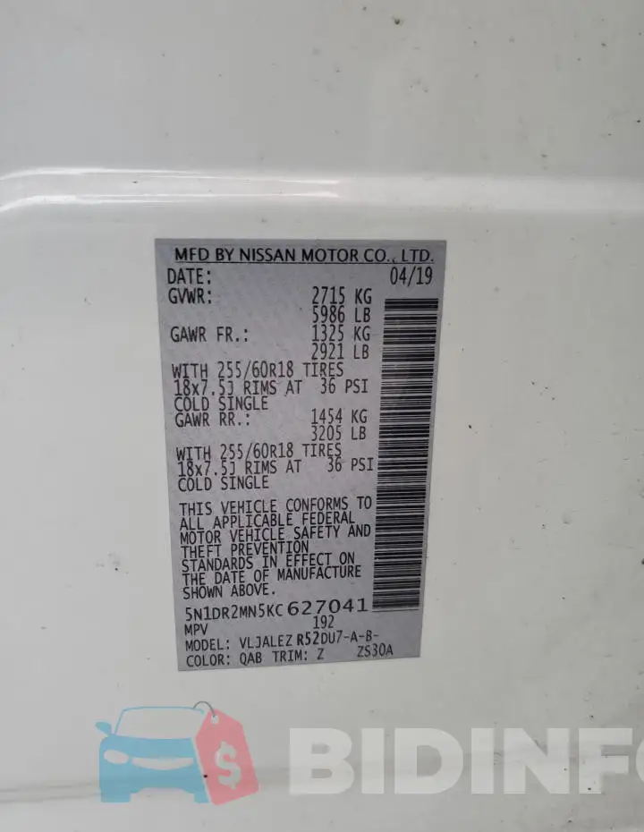 5N1DR2MN5KC627041 Photo# 14