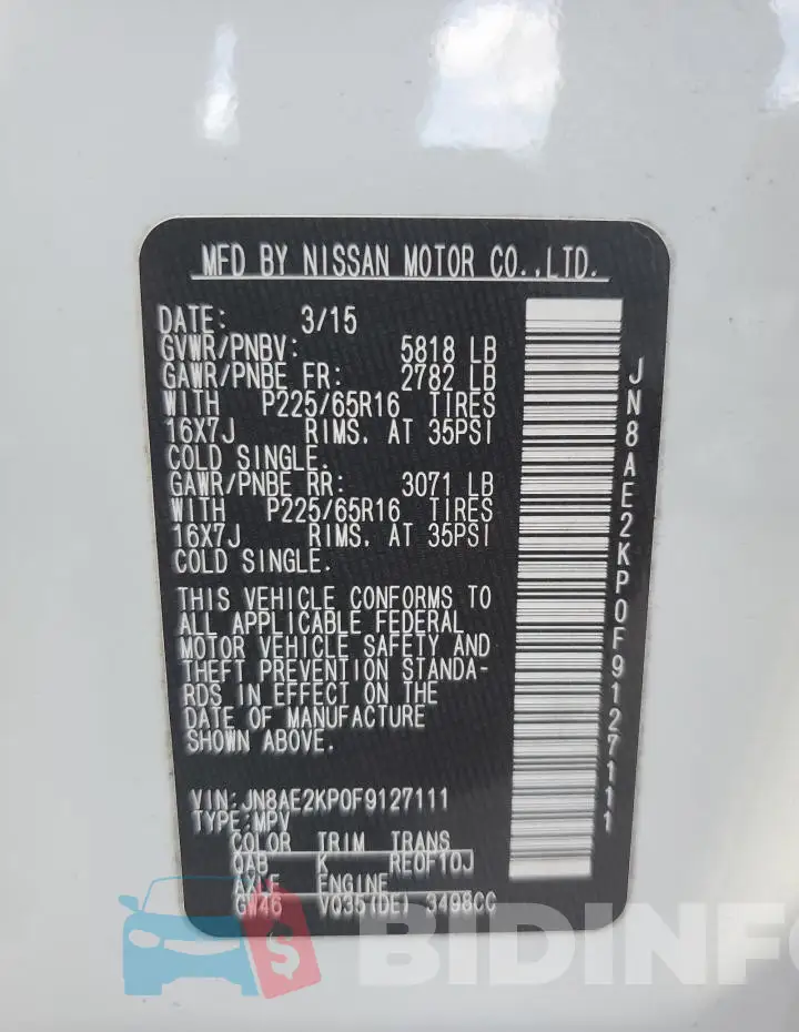 JN8AE2KP0F9127111 Photo# 13