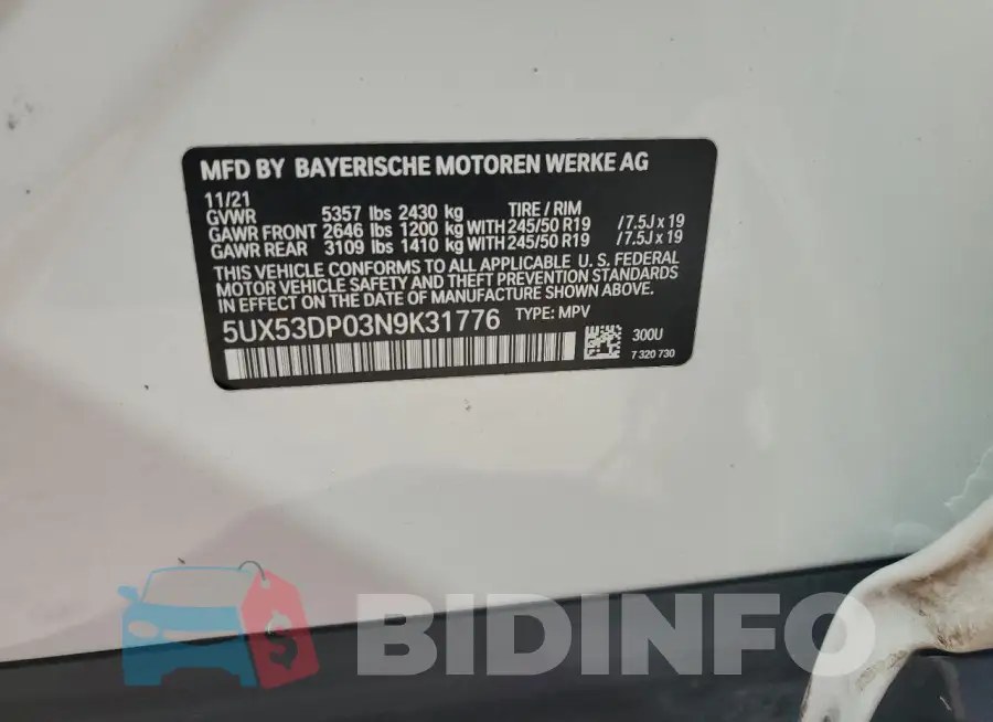 5UX53DP03N9K31776 Photo# 12