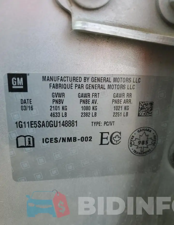 1G11E5SA0GU148881 Photo# 12