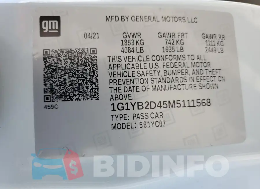 1G1YB2D45M5111568 Photo# 13