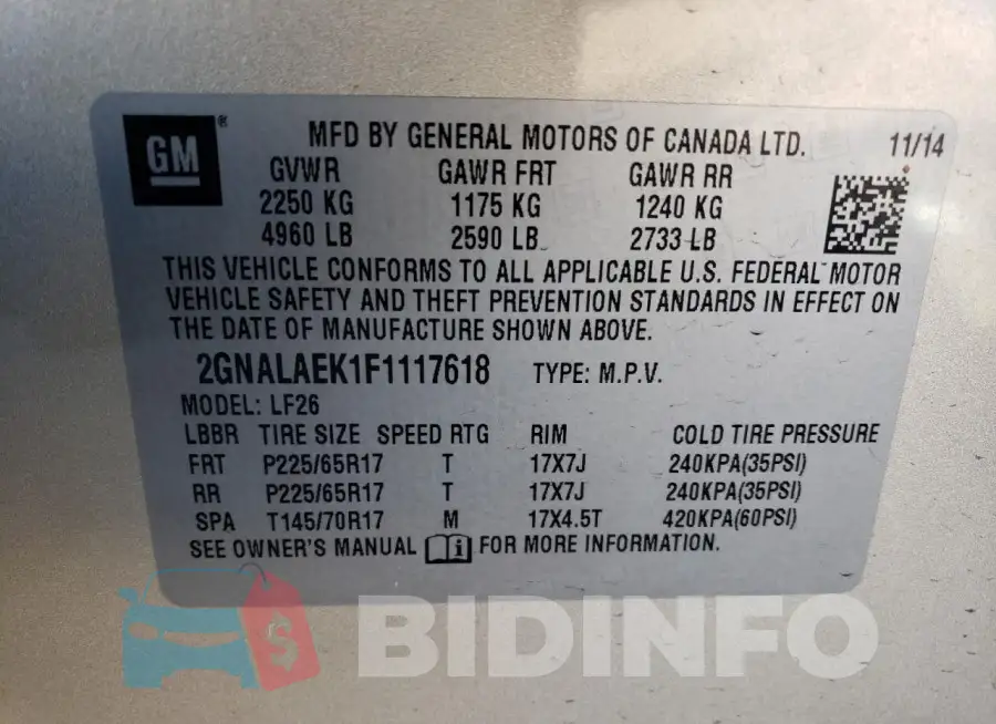 2GNALAEK1F1117618 Photo# 12