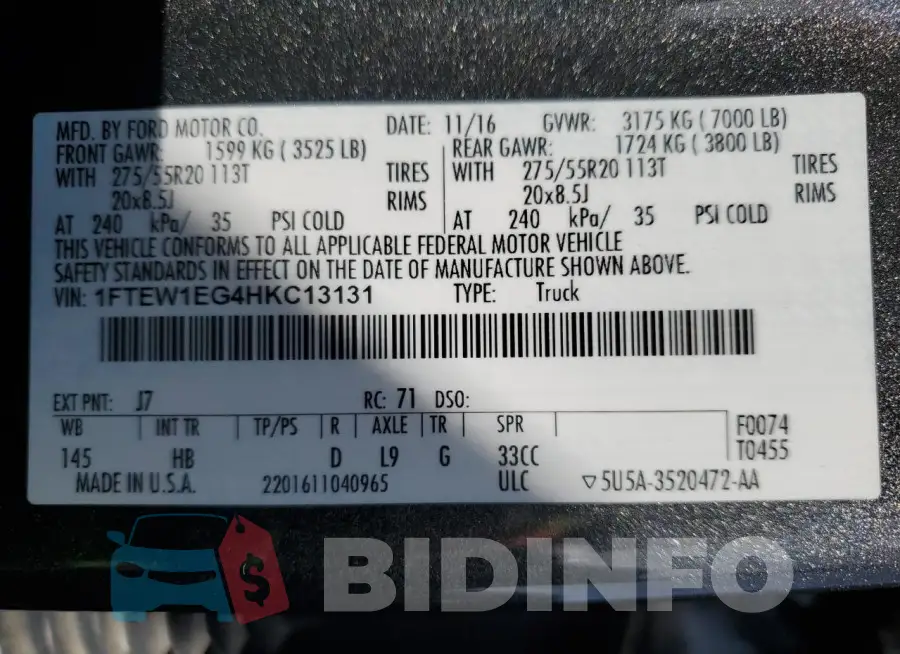 1FTEW1EG4HKC13131 Photo# 12