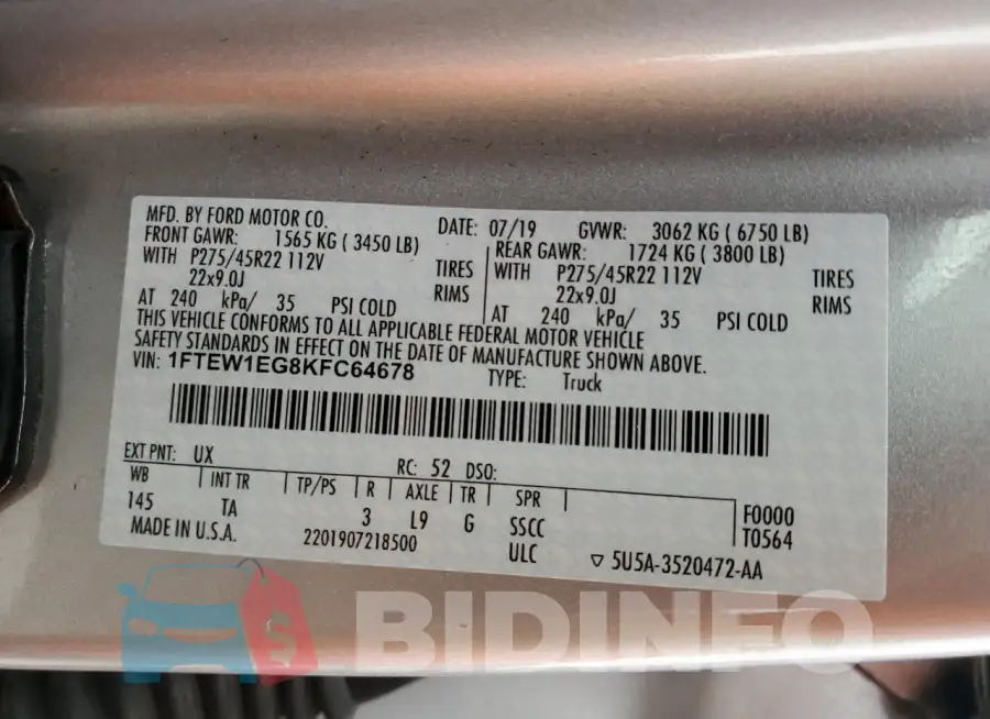 1FTEW1EG8KFC64678 Photo# 12
