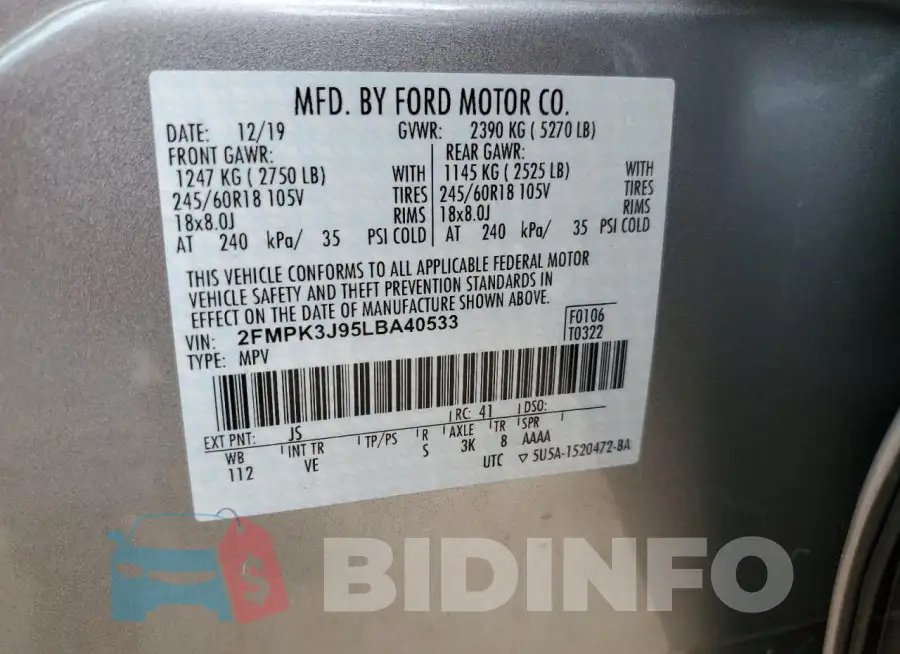2FMPK3J95LBA40533 Photo# 12