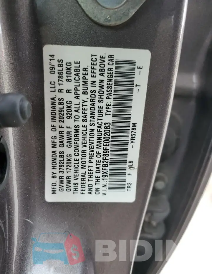 19XFB2F89FE002083 Photo# 12