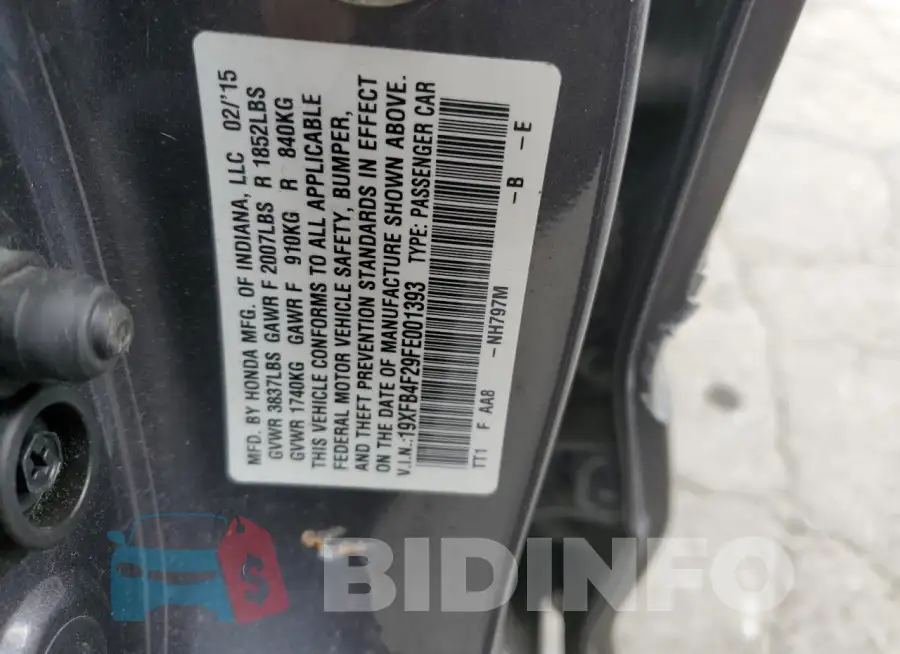 19XFB4F29FE001393 Photo# 12