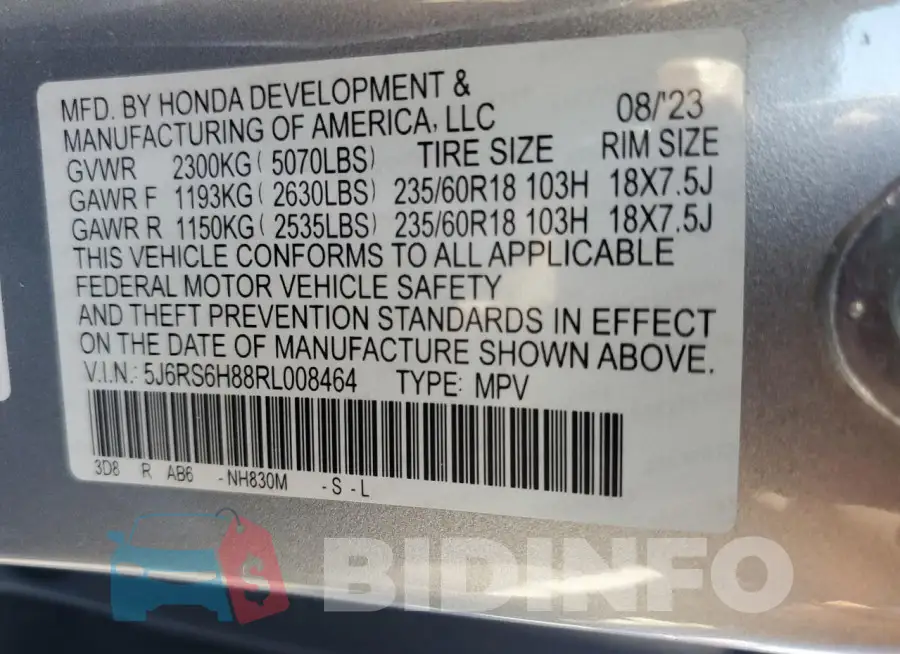 5J6RS6H88RL008464 Photo# 13