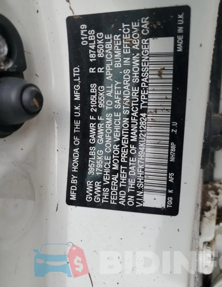 SHHFK7H94KU212824 Photo# 13