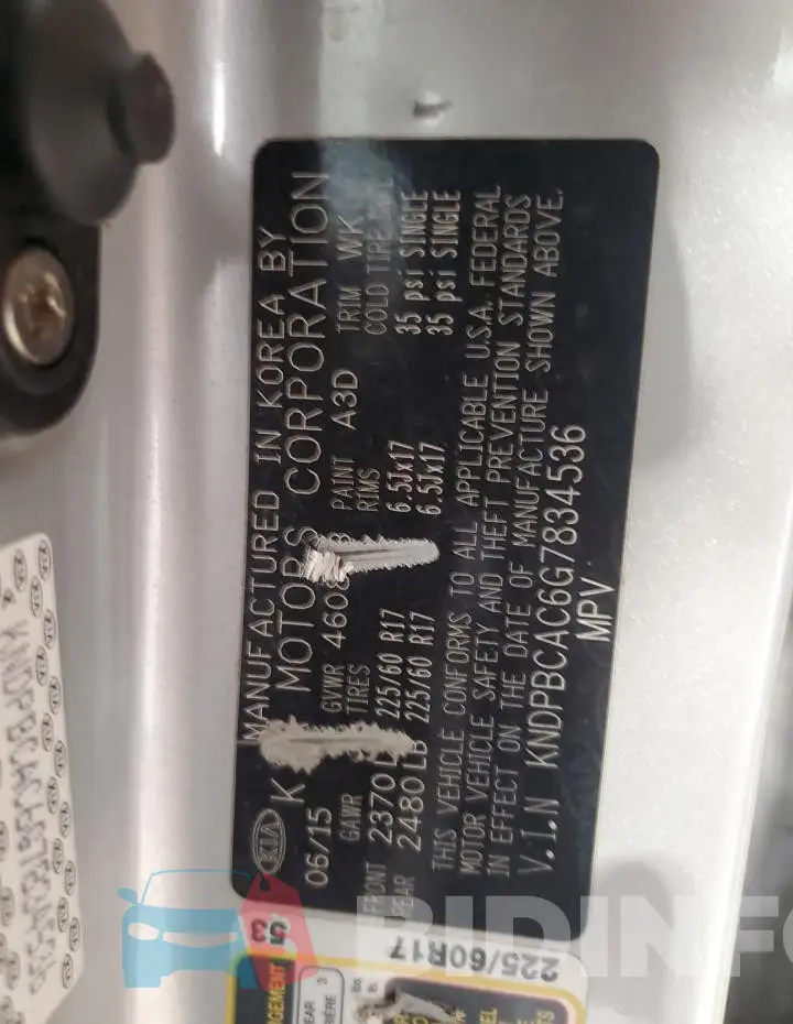 KNDPBCAC6G7834536 Photo# 13