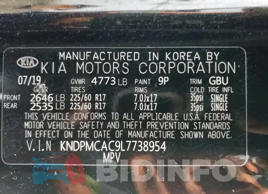 KNDPMCAC9L7738954 Photo# 13