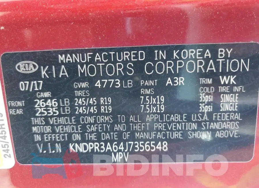 KNDPR3A64J7356548 Photo# 13