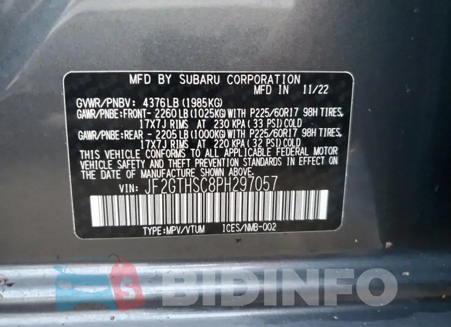 JF2GTHSC8PH297057 Photo# 14