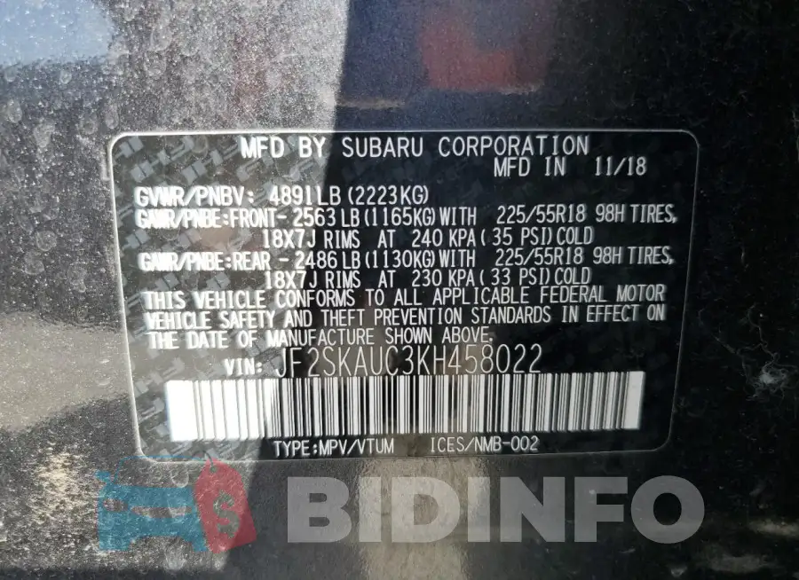 JF2SKAUC3KH458022 Photo# 13