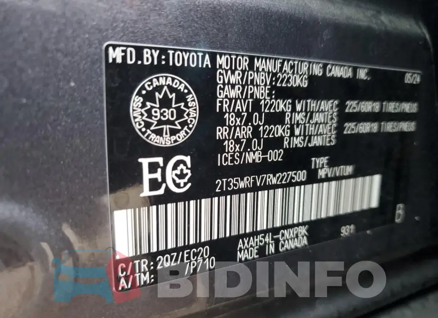2T35WRFV7RW227500 Photo# 14