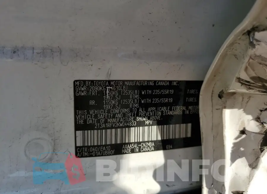 2T3A1RFV2KW044833 Photo# 12