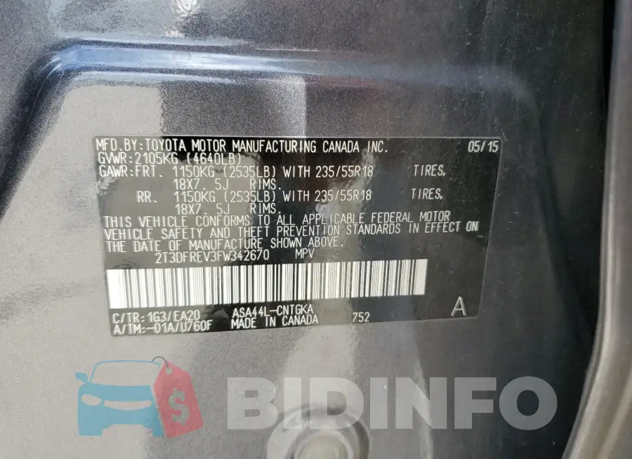 2T3DFREV3FW342670 Photo# 13
