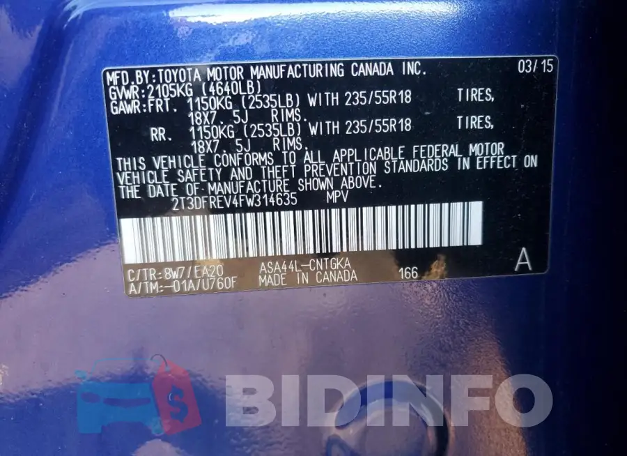 2T3DFREV4FW314635 Photo# 13