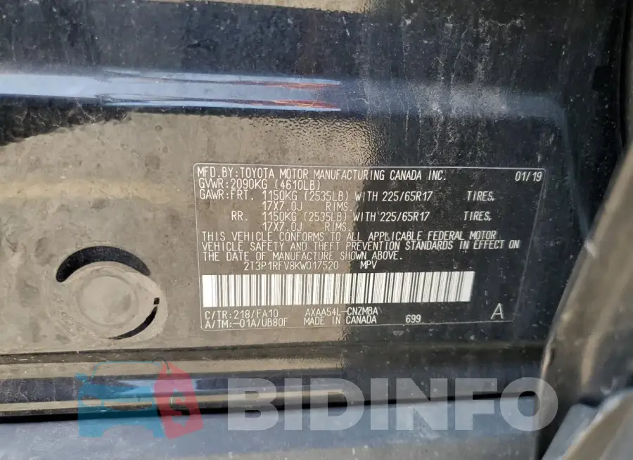 2T3P1RFV8KW017520 Photo# 12