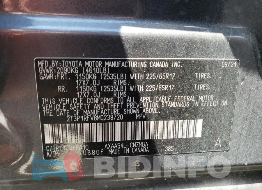 2T3P1RFV8MC238720 Photo# 12