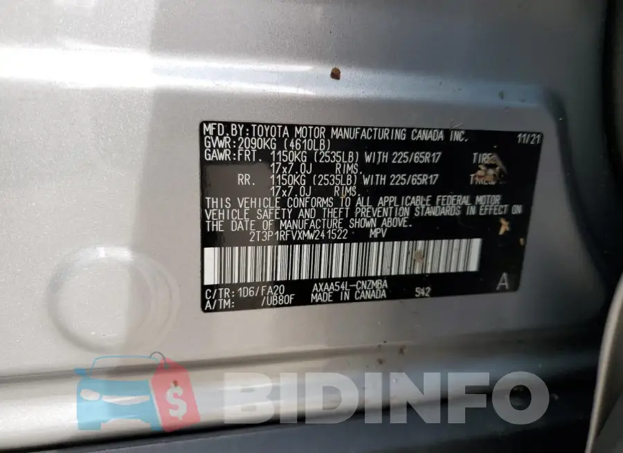 2T3P1RFVXMW241522 Photo# 13