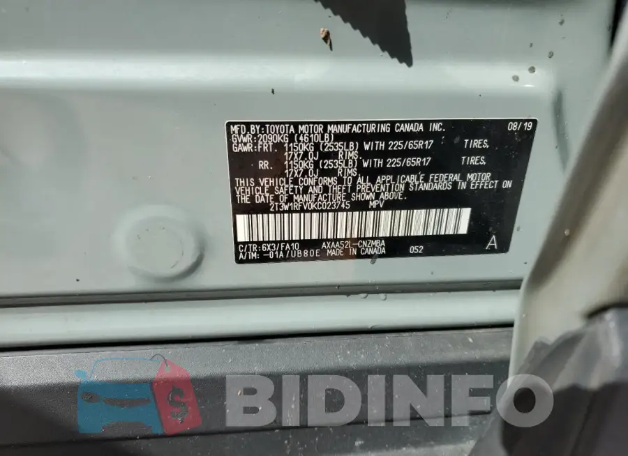 2T3W1RFV0KC023745 Photo# 14