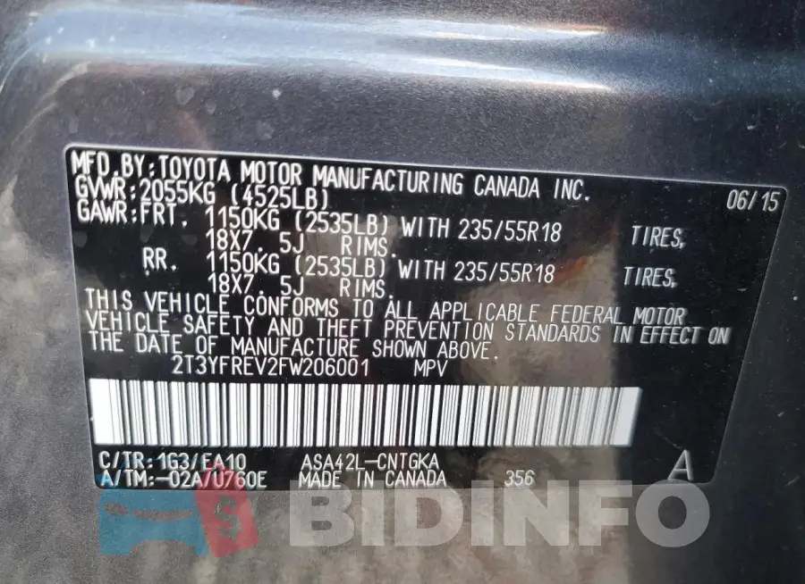 2T3YFREV2FW206001 Photo# 12