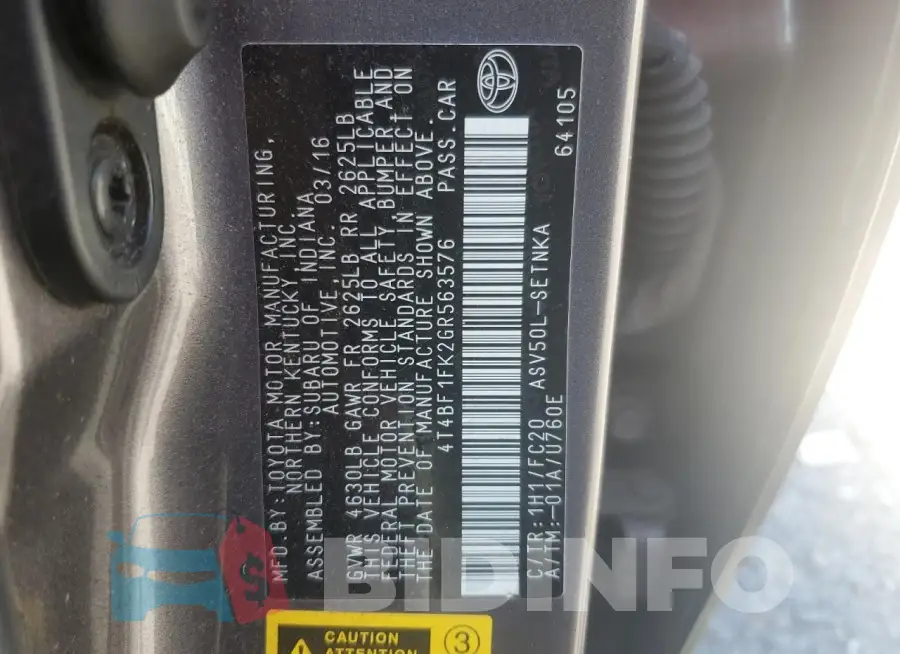 4T4BF1FK2GR563576 Photo# 13