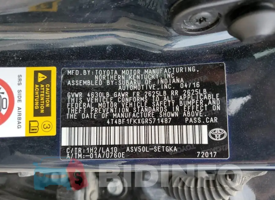 4T4BF1FKXGR571487 Photo# 12