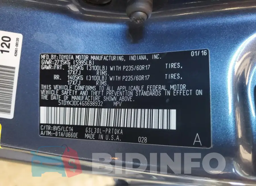 5TDYK3DC4GS698932 Photo# 13