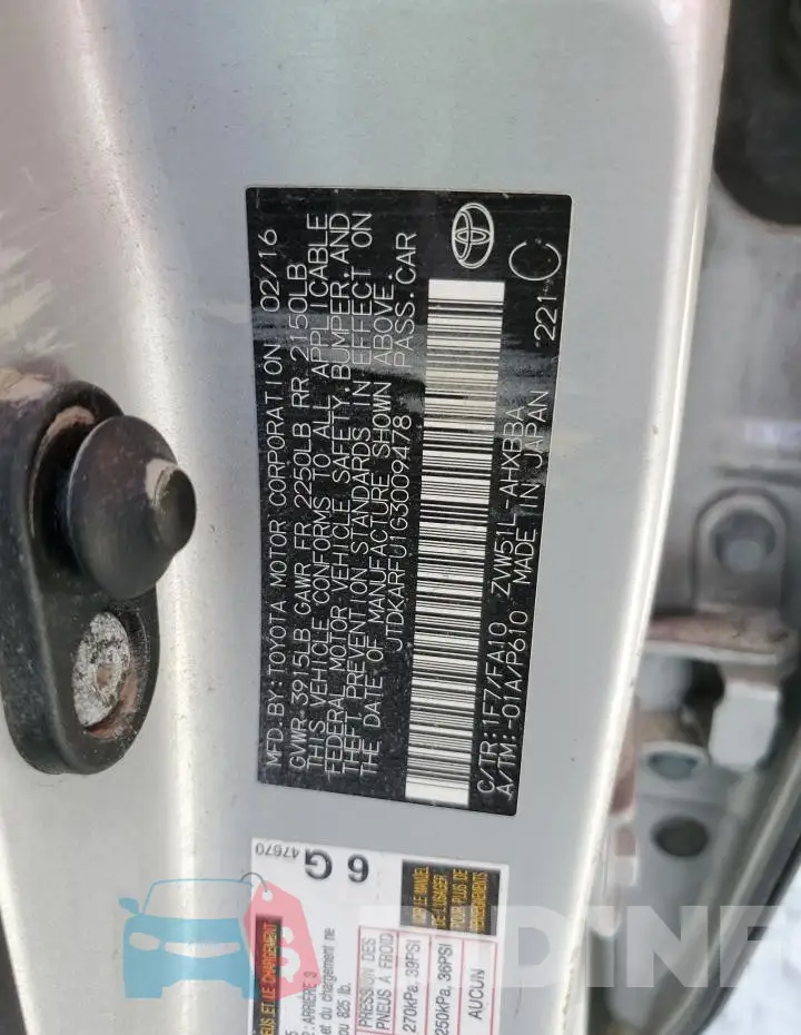 JTDKARFU1G3009478 Photo# 13