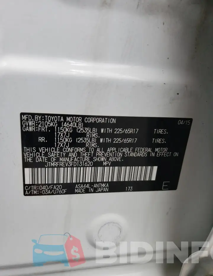 JTMRFREV3FD131620 Photo# 12