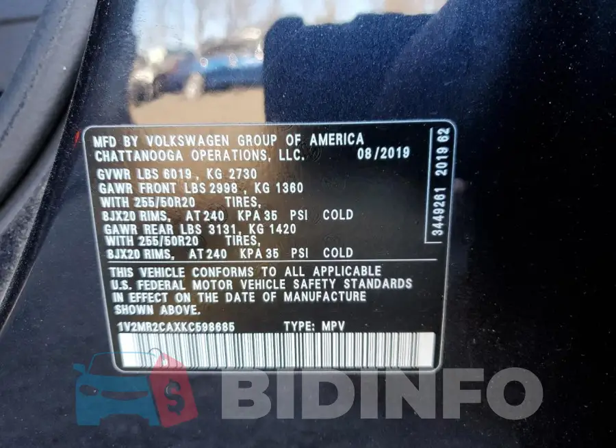 1V2MR2CAXKC598685 Photo# 14