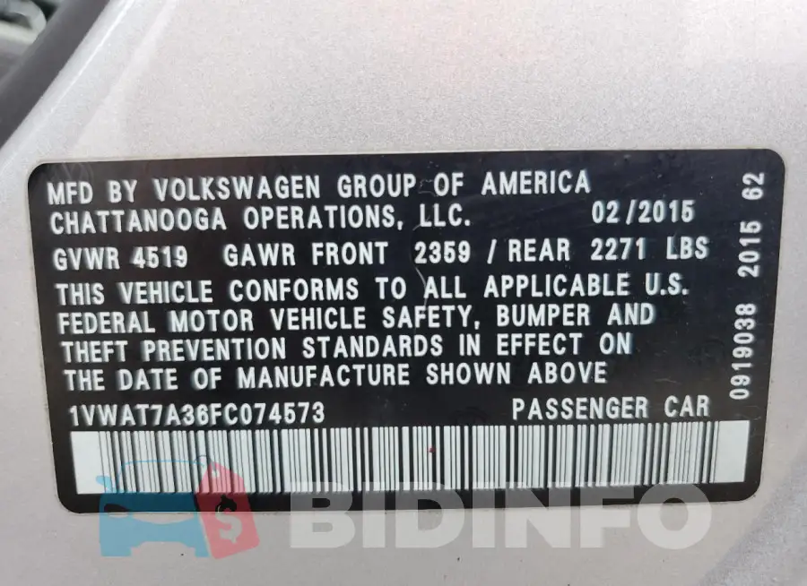 1VWAT7A36FC074573 Photo# 12