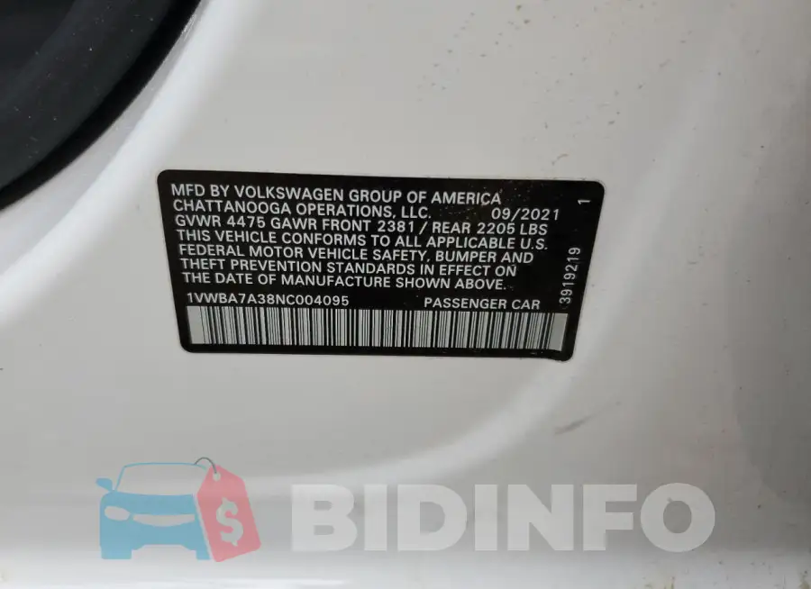 1VWBA7A38NC004095 Photo# 13