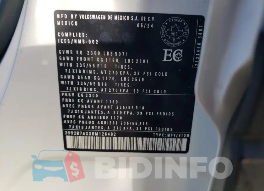 3VV2B7AXXRM126482 Photo# 14