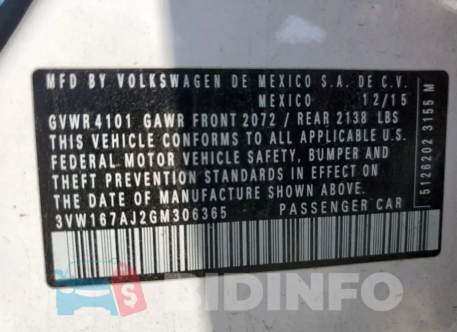 3VW167AJ2GM306365 Photo# 13