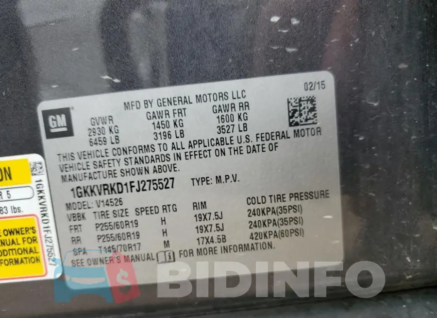1GKKVRKD1FJ275527 Photo# 13