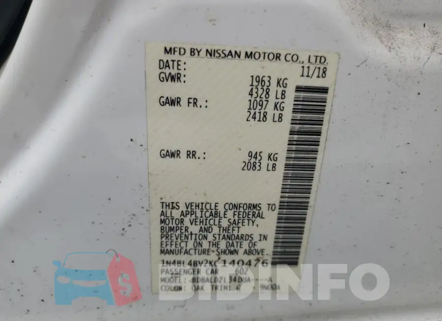 1N4BL4BV2KC140476 Photo# 12