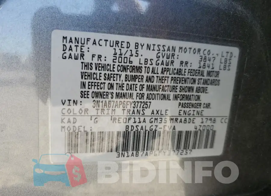 3N1AB7AP6FY377257 Photo# 12