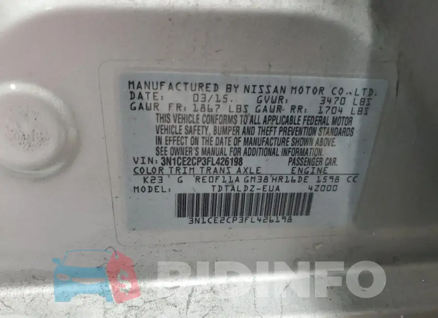3N1CE2CP3FL426198 Photo# 12