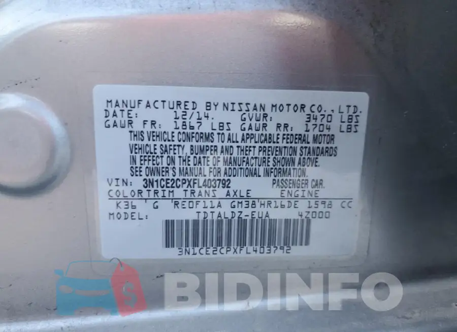 3N1CE2CPXFL403792 Photo# 12